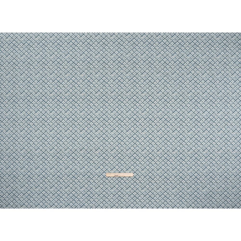 Brushed Cotton and Linen Canvas Print - Denim Flower Petal Ogees - British Imported