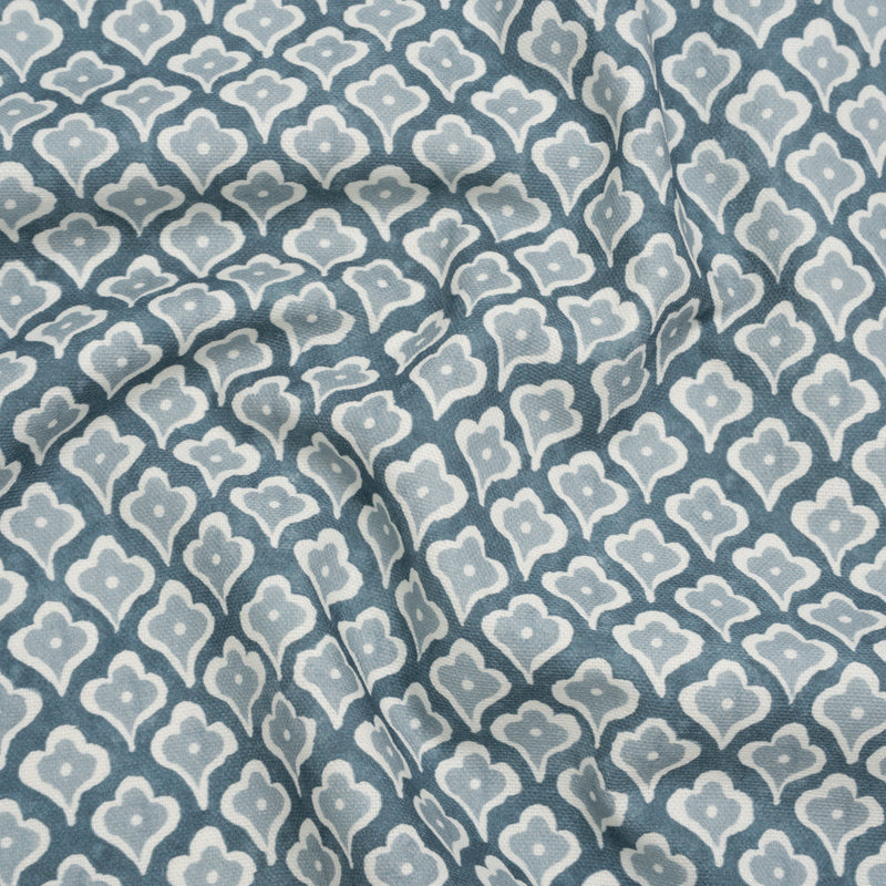 Brushed Cotton and Linen Canvas Print - Denim Flower Petal Ogees - British Imported