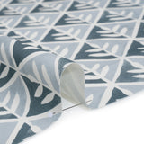 Brushed Cotton and Linen Canvas Print - Denim Leaves in Diamonds - British Imported