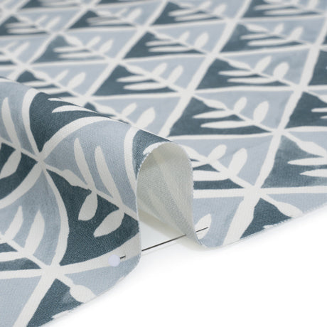 Brushed Cotton and Linen Canvas Print - Denim Leaves in Diamonds - British Imported