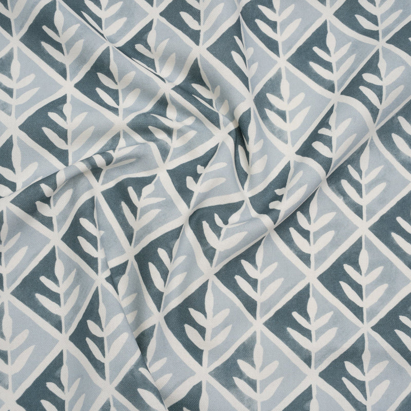 Brushed Cotton and Linen Canvas Print - Denim Leaves in Diamonds - British Imported