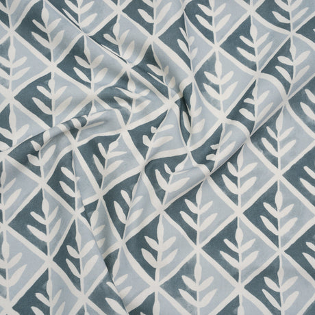 Brushed Cotton and Linen Canvas Print - Denim Leaves in Diamonds - British Imported