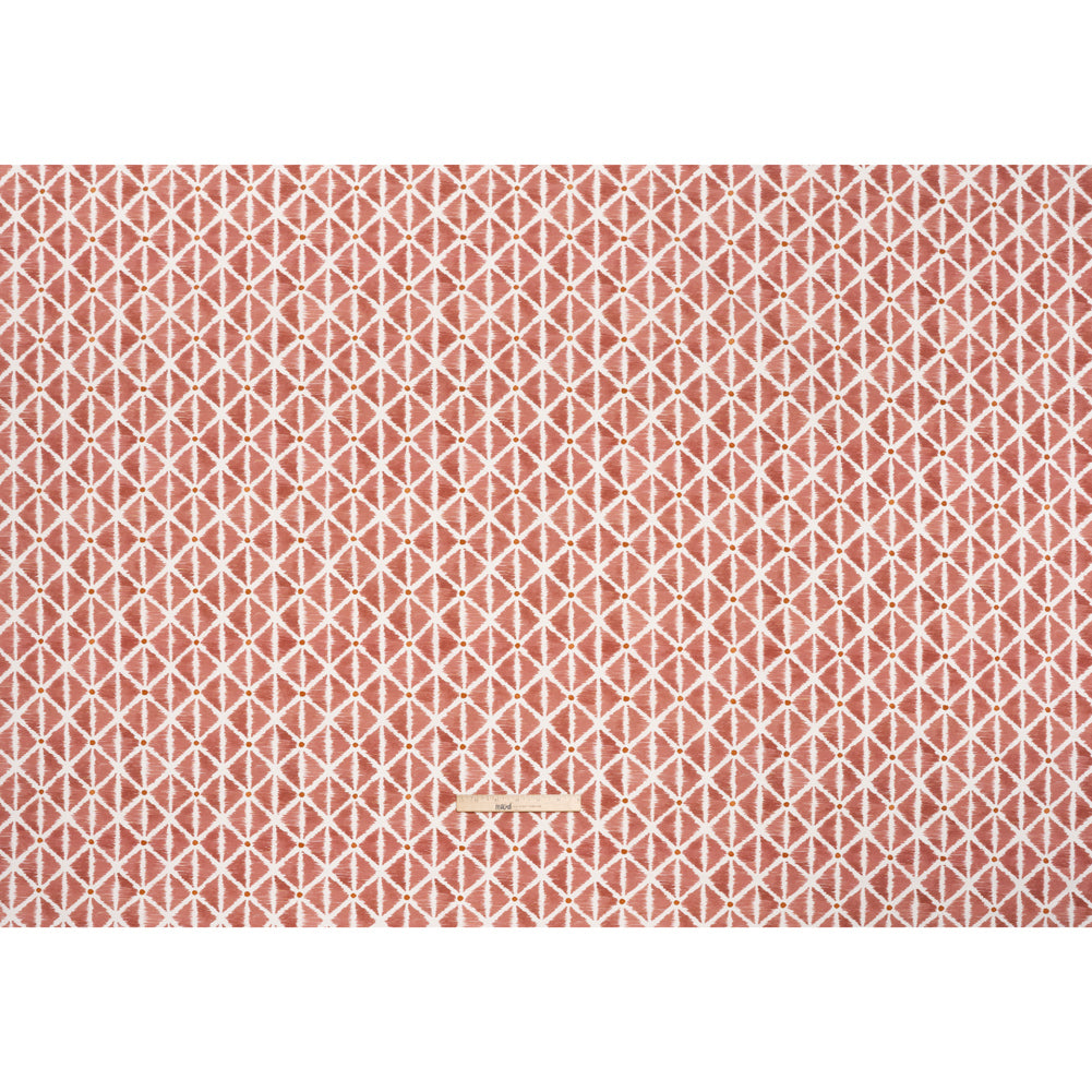 Brushed Cotton and Linen Canvas Print - Berry Sketched Lattice with Dots - British Imported