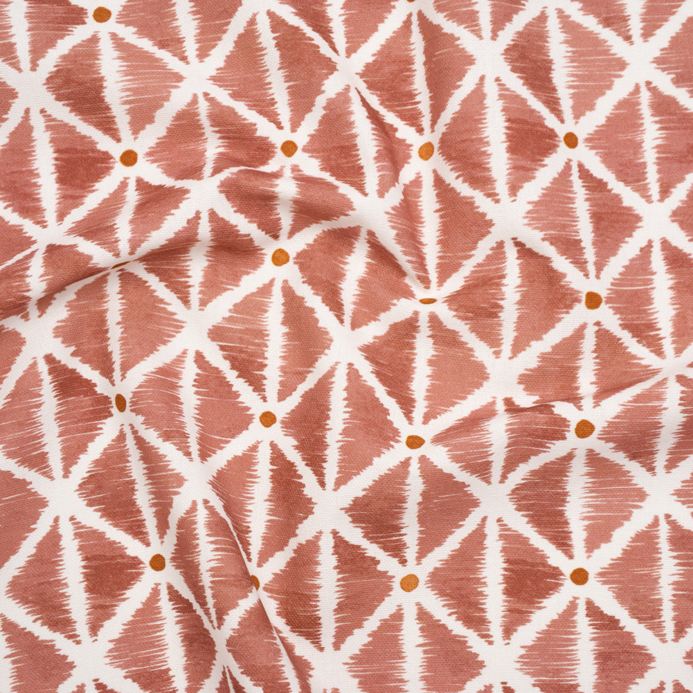 Brushed Cotton and Linen Canvas Print - Berry Sketched Lattice with Dots - British Imported
