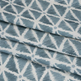 Brushed Cotton and Linen Canvas Print - Denim Sketched Lattice with Dots - British Imported
