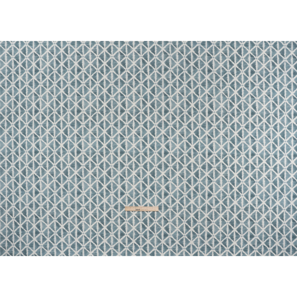 Brushed Cotton and Linen Canvas Print - Denim Sketched Lattice with Dots - British Imported