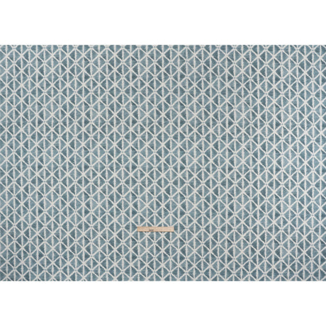 Brushed Cotton and Linen Canvas Print - Denim Sketched Lattice with Dots - British Imported
