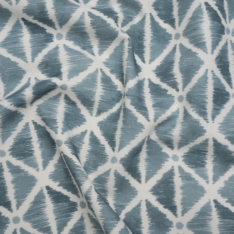 Brushed Cotton and Linen Canvas Print - Denim Sketched Lattice with Dots - British Imported