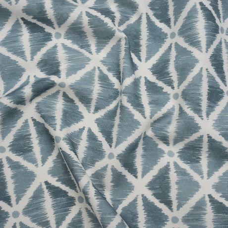 Brushed Cotton and Linen Canvas Print - Denim Sketched Lattice with Dots - British Imported
