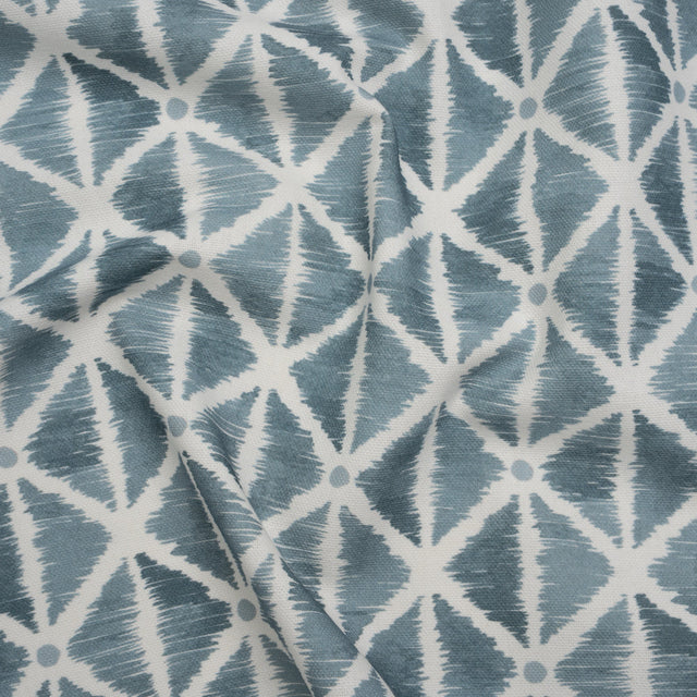 Brushed Cotton and Linen Canvas Print - Denim Sketched Lattice with Dots - British Imported