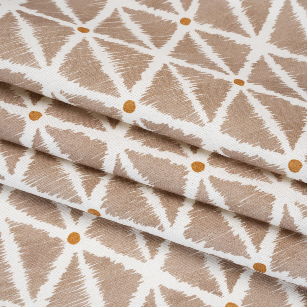 Brushed Cotton and Linen Canvas Print - Hazelnut Sketched Lattice with Dots - British Imported