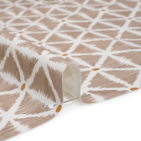 Brushed Cotton and Linen Canvas Print - Hazelnut Sketched Lattice with Dots - British Imported