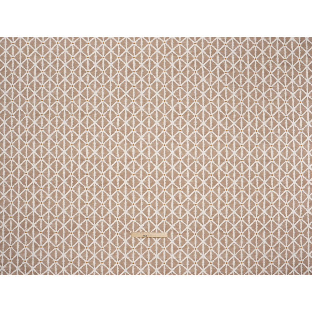 Brushed Cotton and Linen Canvas Print - Hazelnut Sketched Lattice with Dots - British Imported
