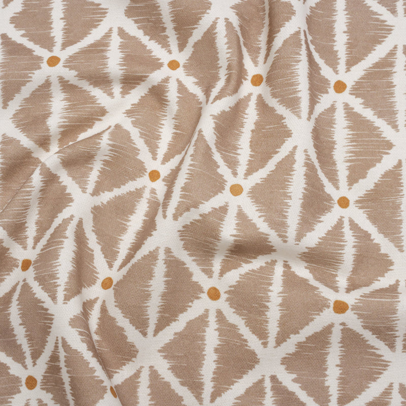 Brushed Cotton and Linen Canvas Print - Hazelnut Sketched Lattice with Dots - British Imported