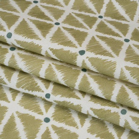 Brushed Cotton and Linen Canvas Print - Pistachio Sketched Lattice with Dots - British Imported