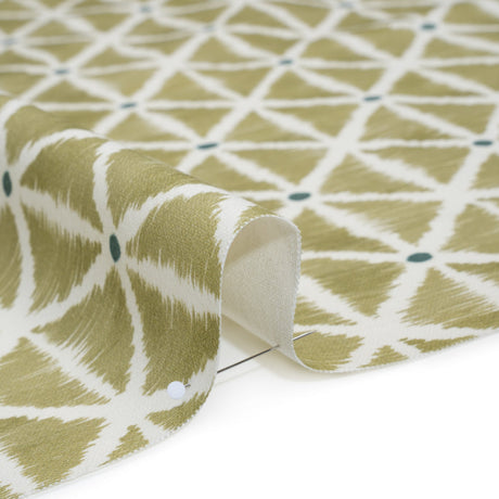 Brushed Cotton and Linen Canvas Print - Pistachio Sketched Lattice with Dots - British Imported