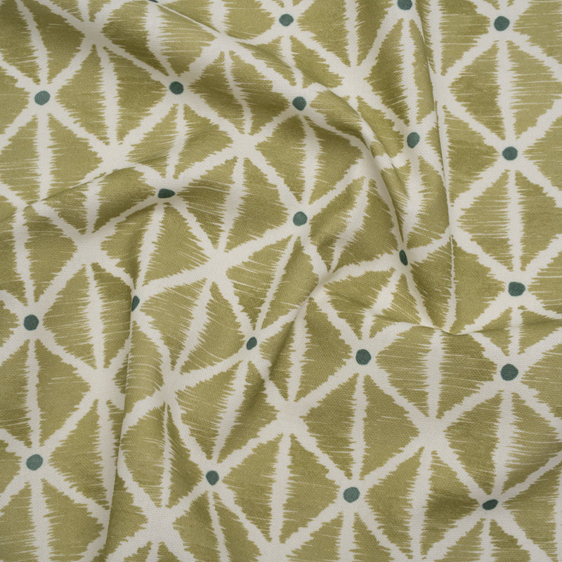 Brushed Cotton and Linen Canvas Print - Pistachio Sketched Lattice with Dots - British Imported