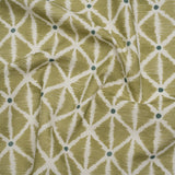 Brushed Cotton and Linen Canvas Print - Pistachio Sketched Lattice with Dots - British Imported