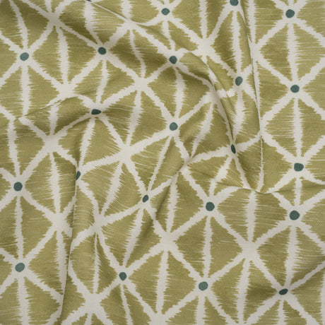 Brushed Cotton and Linen Canvas Print - Pistachio Sketched Lattice with Dots - British Imported