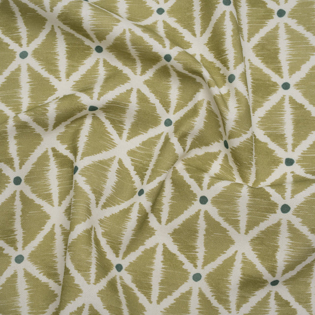 Brushed Cotton and Linen Canvas Print - Pistachio Sketched Lattice with Dots - British Imported