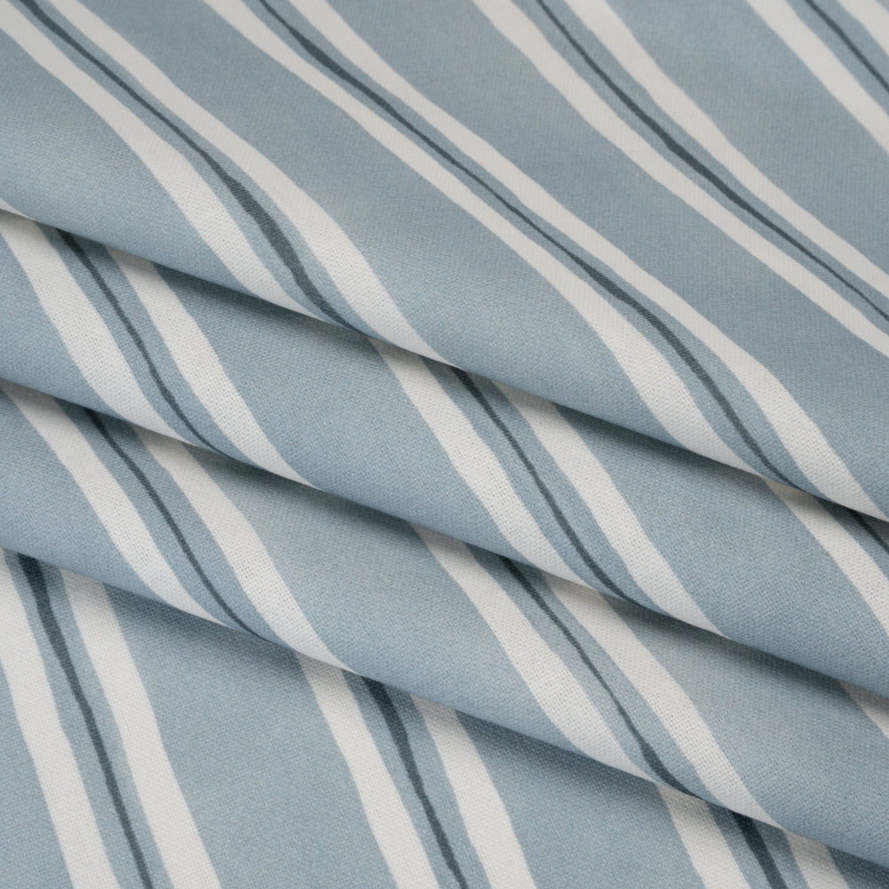 Brushed Cotton and Linen Canvas Print - Chambray Painted Stripes - British Imported