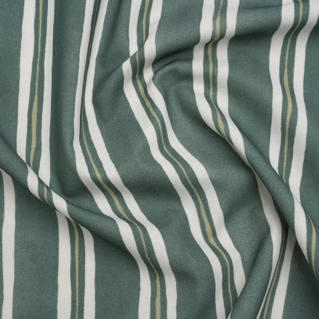 Brushed Cotton and Linen Canvas Print - Emerald Painted Stripes - British Imported