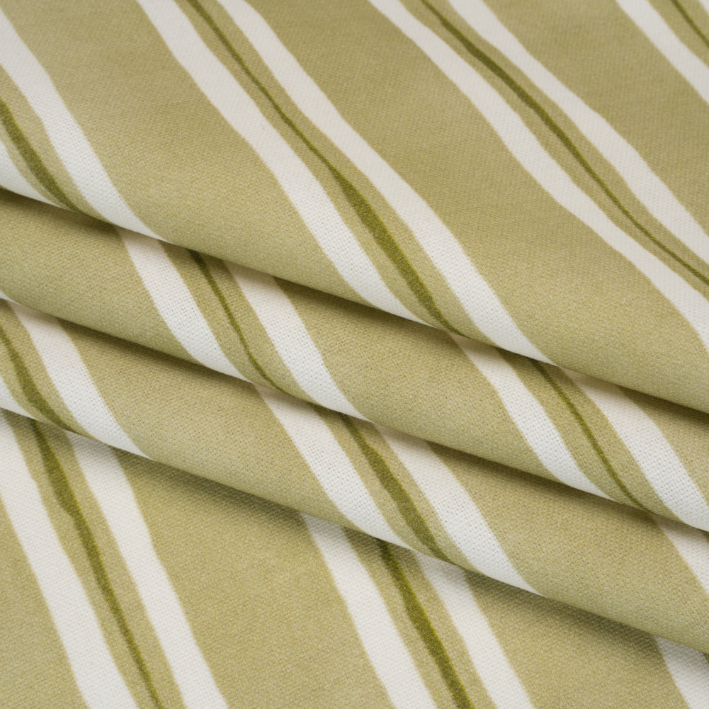 Brushed Cotton and Linen Canvas Print - Pistachio Painted Stripes - British Imported