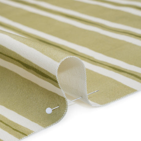 Brushed Cotton and Linen Canvas Print - Pistachio Painted Stripes - British Imported
