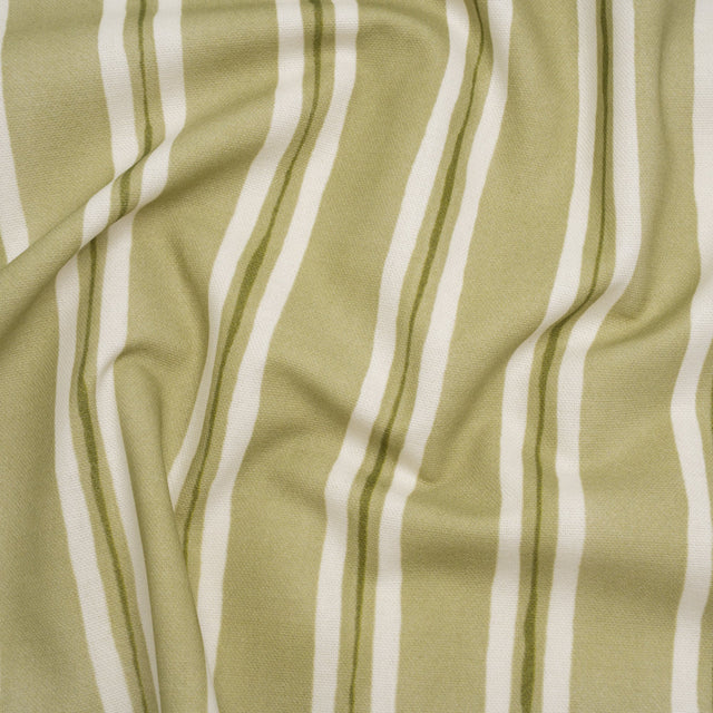 Brushed Cotton and Linen Canvas Print - Pistachio Painted Stripes - British Imported