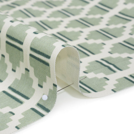 Brushed Cotton and Linen Canvas Print - Aloe Blocky Diamonds - British Imported