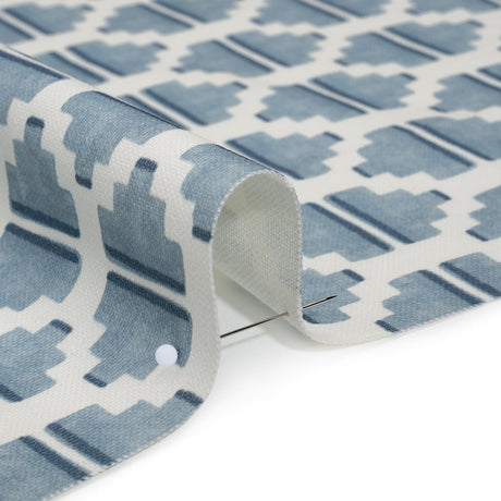 Brushed Cotton and Linen Canvas Print - Marine Blocky Diamonds - British Imported