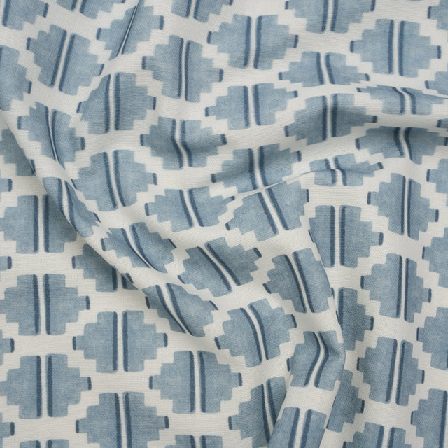 Brushed Cotton and Linen Canvas Print - Marine Blocky Diamonds - British Imported