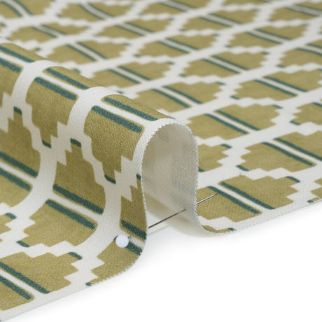 Brushed Cotton and Linen Canvas Print - Pistachio Blocky Diamonds - British Imported