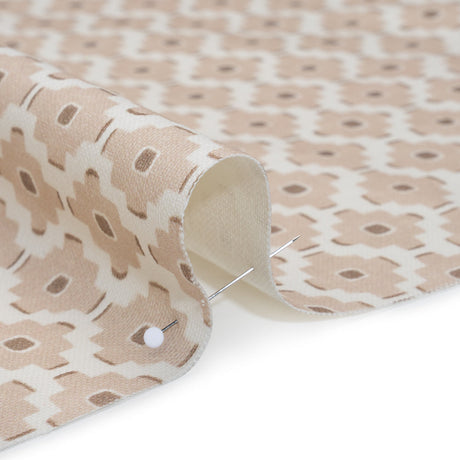 Brushed Cotton and Linen Canvas Print - Biscuit Small Geometric Diamonds - British Imported