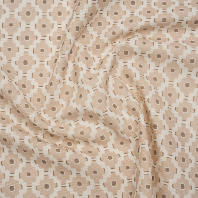 Brushed Cotton and Linen Canvas Print - Biscuit Small Geometric Diamonds - British Imported