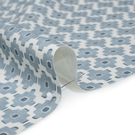 Brushed Cotton and Linen Canvas Print - Marine Small Geometric Diamonds - British Imported