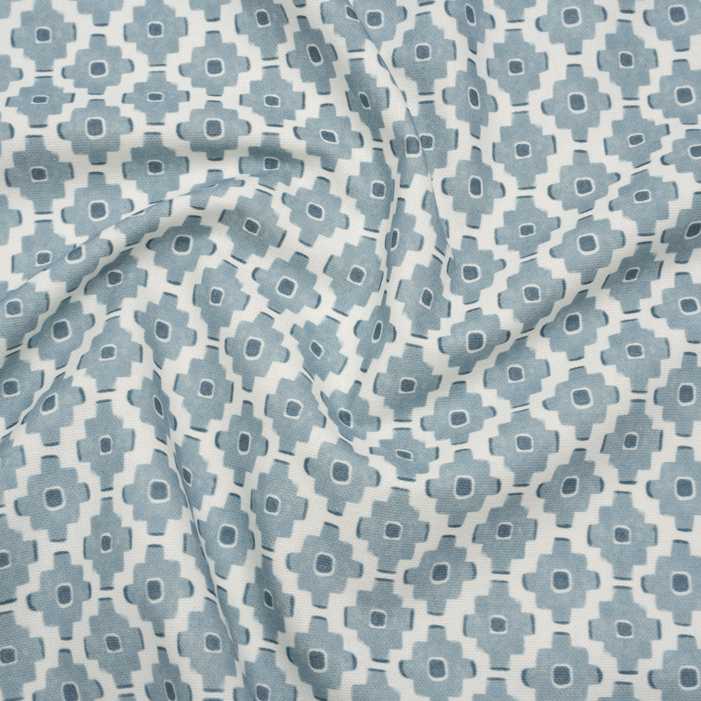 Brushed Cotton and Linen Canvas Print - Marine Small Geometric Diamonds - British Imported