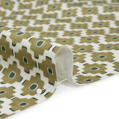 Brushed Cotton and Linen Canvas Print - Pistachio Small Geometric Diamonds - British Imported