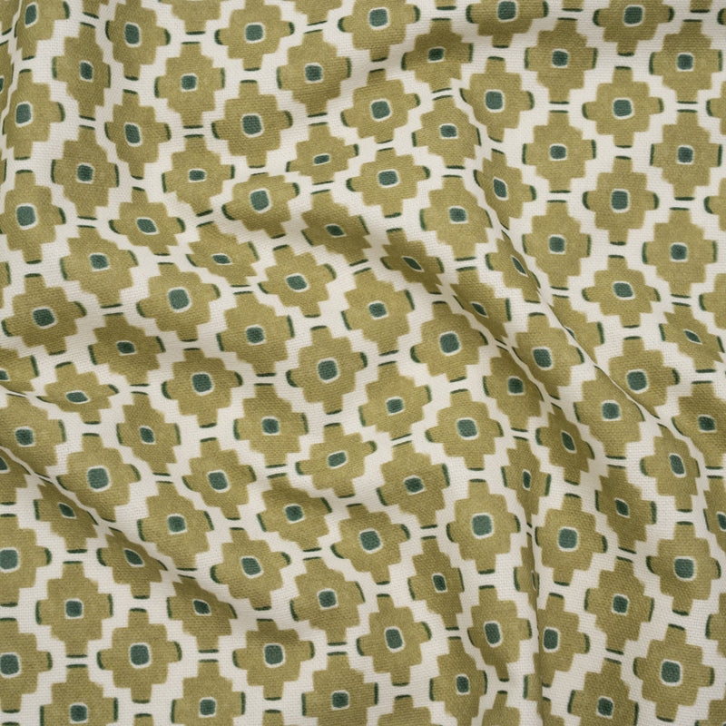 Brushed Cotton and Linen Canvas Print - Pistachio Small Geometric Diamonds - British Imported