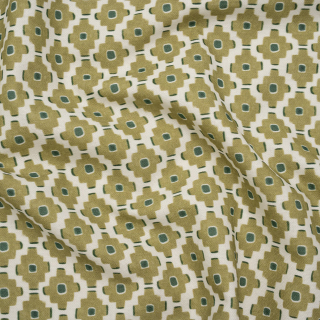Brushed Cotton and Linen Canvas Print - Pistachio Small Geometric Diamonds - British Imported