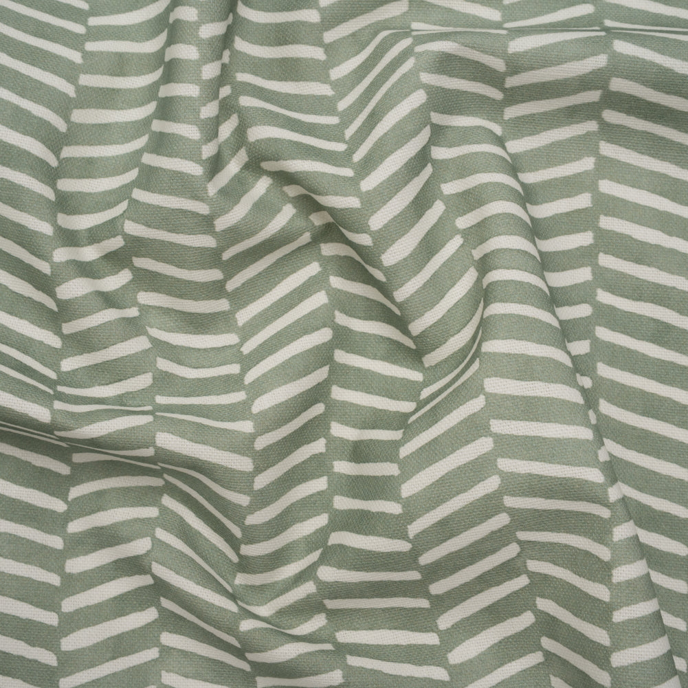 Brushed Cotton and Linen Canvas Print - Aloe Painted Herringbone - British Imported