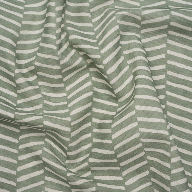 Brushed Cotton and Linen Canvas Print - Aloe Painted Herringbone - British Imported