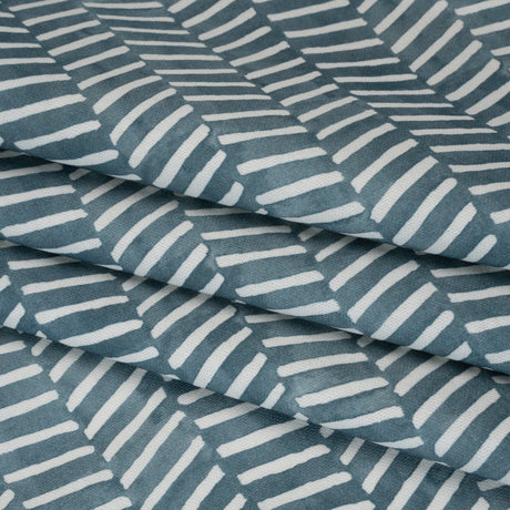 Brushed Cotton and Linen Canvas Print - Denim Painted Herringbone - British Imported