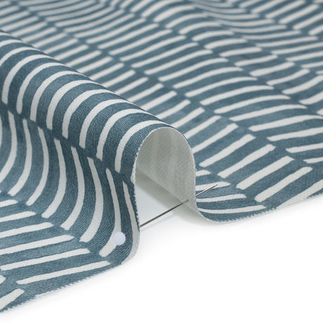 Brushed Cotton and Linen Canvas Print - Denim Painted Herringbone - British Imported