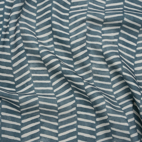 Brushed Cotton and Linen Canvas Print - Denim Painted Herringbone - British Imported