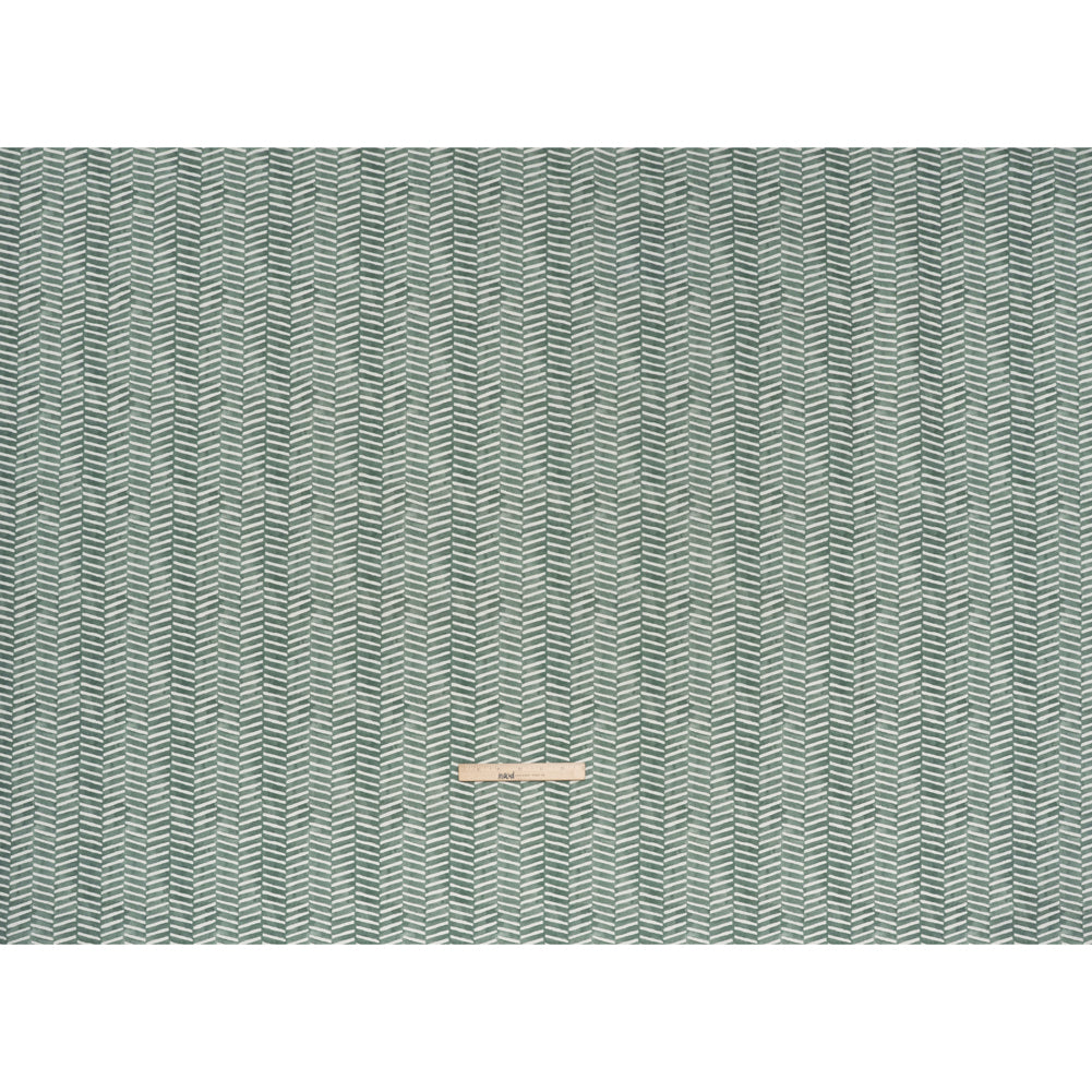 Brushed Cotton and Linen Canvas Print - Kingfisher Painted Herringbone - British Imported