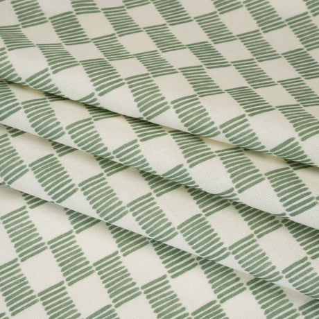 Brushed Cotton and Linen Canvas Print - Aloe Painterly Striped Check - British Imported