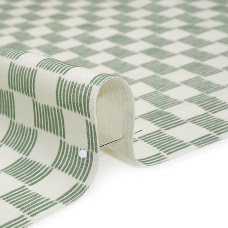 Brushed Cotton and Linen Canvas Print - Aloe Painterly Striped Check - British Imported