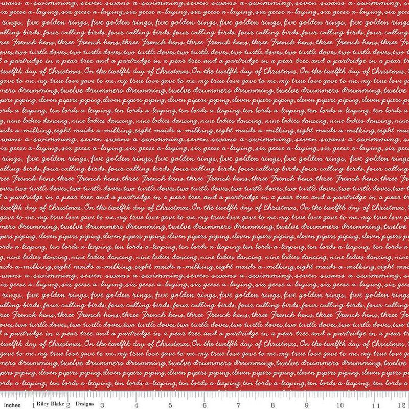 Quilting Cotton A Pear-fect Christmas Calling Words Red Riley Blake