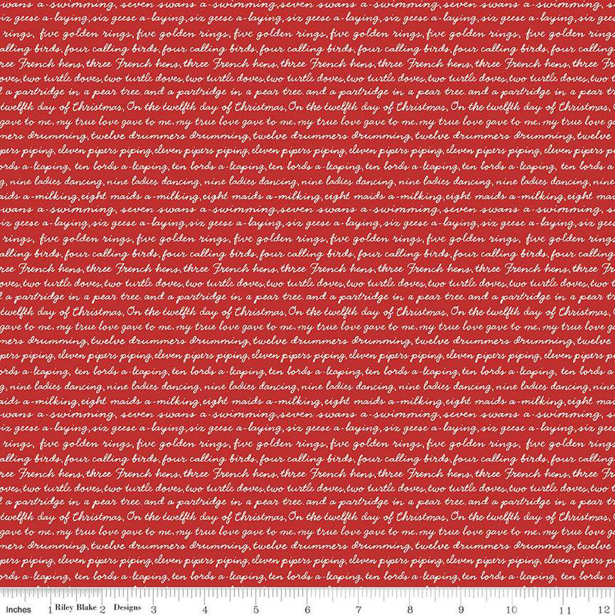 Quilting Cotton A Pear-fect Christmas Calling Words Red Riley Blake